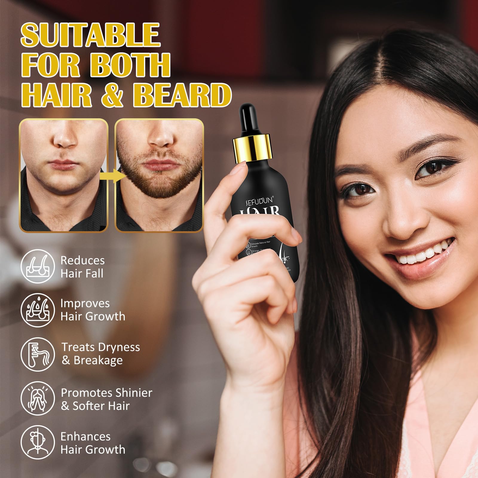 Veganic Hair Oil,100% Natural Growth With Caffeine,Biotin,Coconut,Macadamia,Rosemary and Castor for Growth,Thickening Hair Mask & Loss Treatment,60ml