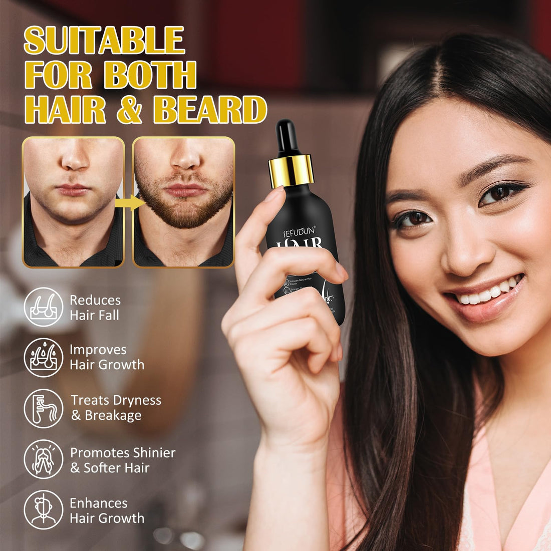 Veganic Hair Oil,100% Natural Growth With Caffeine,Biotin,Coconut,Macadamia,Rosemary and Castor for Growth,Thickening Hair Mask & Loss Treatment,60ml