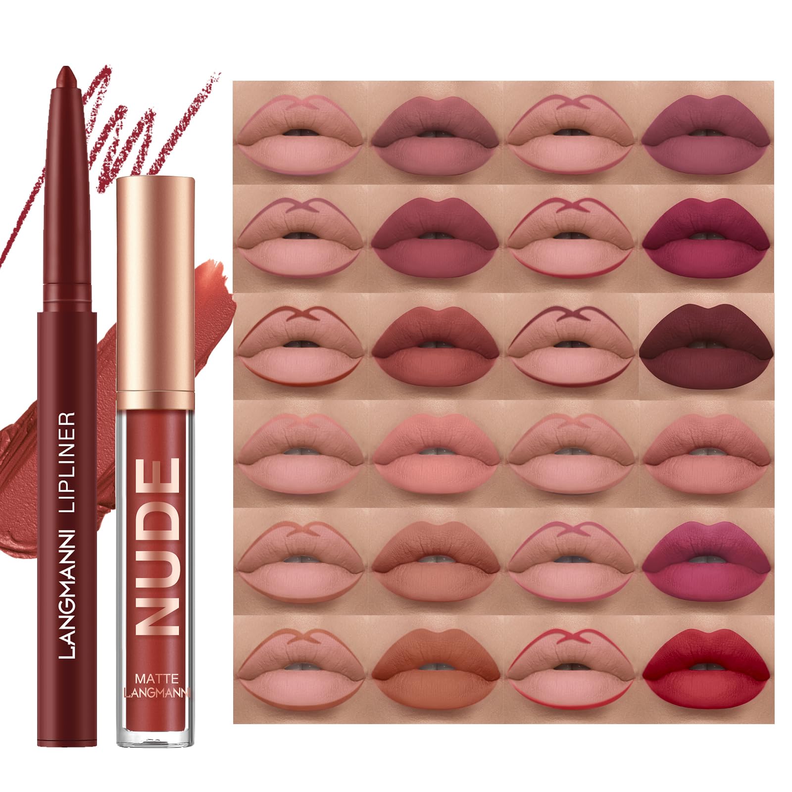 LANGMANNI 6 Matte Lipstick with 6 Lipliners Durable Lip Gloss,Long-Lasting&Waterproof Non-Stick Cup High Pigmented Velvet Lipgloss Kit,Beauty Cosmetics Gift for Girls(12PCS) Halalzen