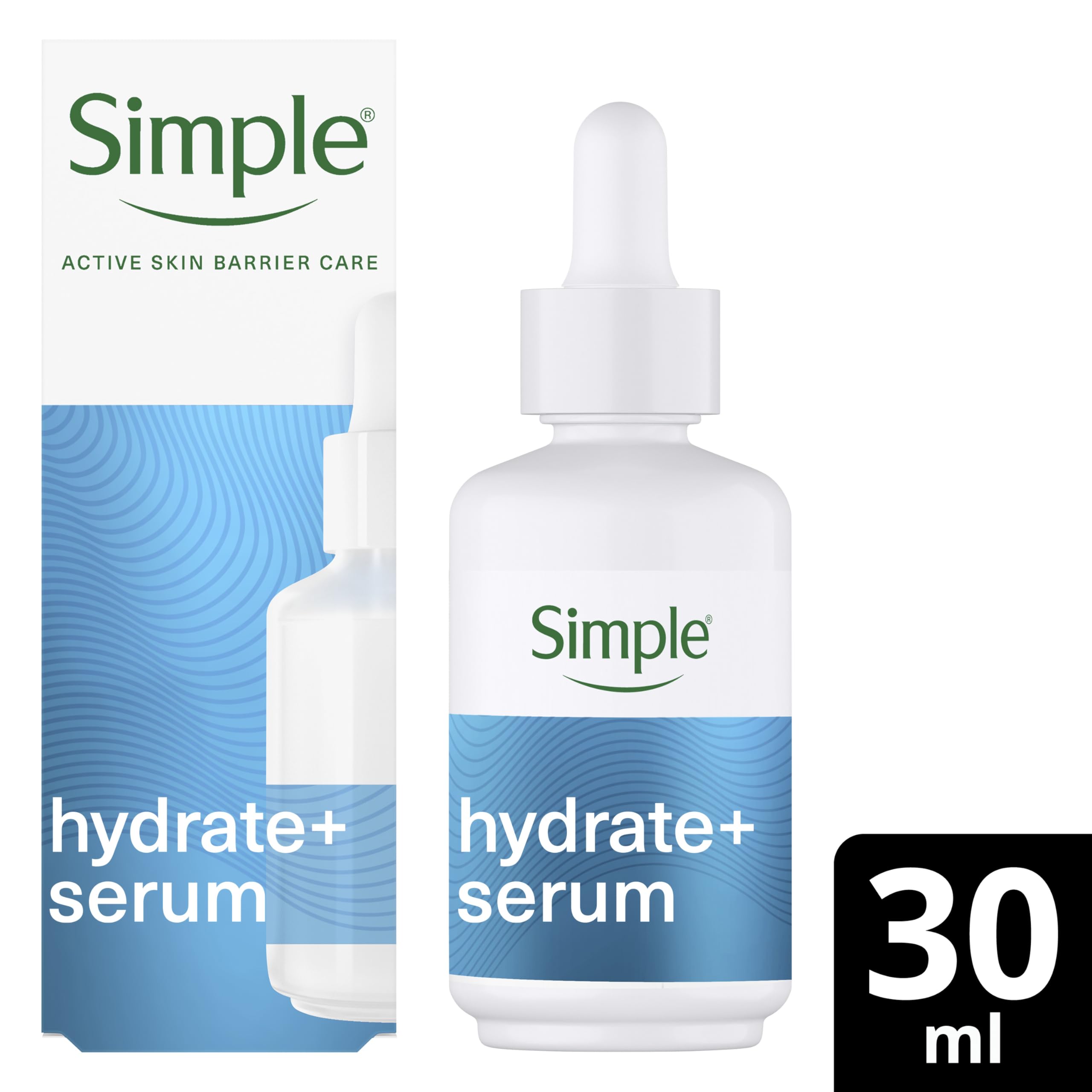Simple Hydrate+ 3% Hyaluronic Acid + Vitamin B5 Face Serum skin care suitable for daily use on all skin types for hydrated, softer skin 30 ml