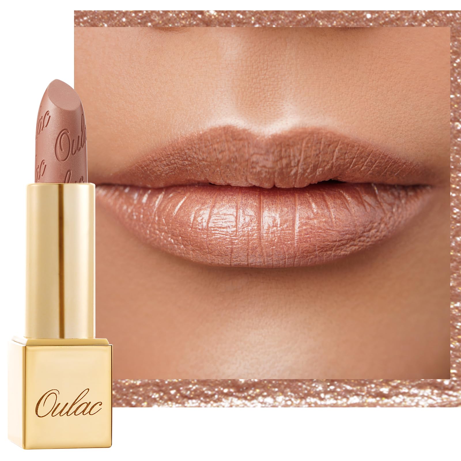 OULAC Metallic Shine Glitter Lipstick, Pink High Impact Lipcolor, Lightweight Soft and Ultra Hydrating, Long Lasting, Vegan & Cruelty-Free, Full-Coverage Lip Color 4.3 g/0.15 HIP & HIPPIE(11) Halalzen