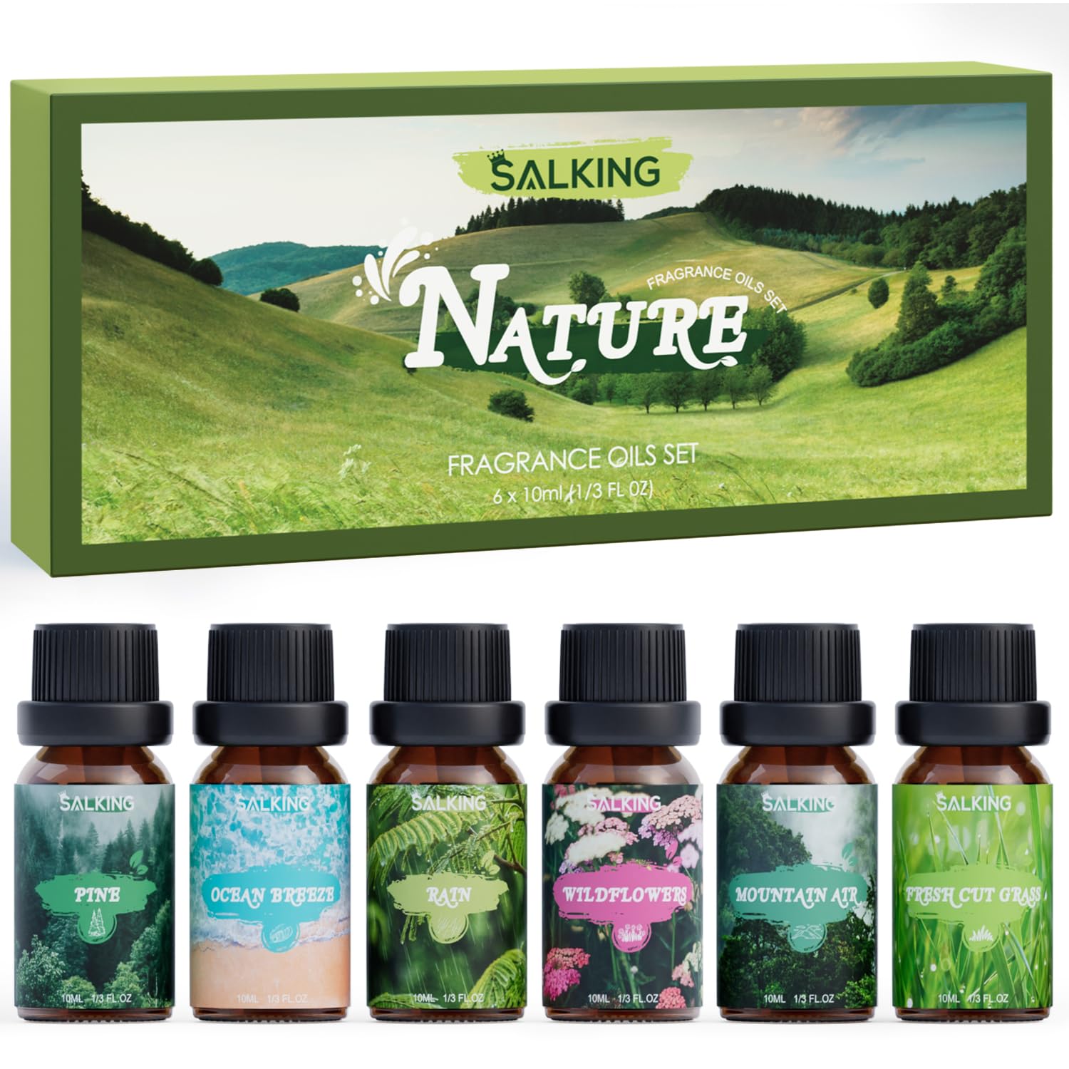 SALKING Essential Oils Set, 100% Pure Fragrance Oil AromatherapyGift, Premium Scented Oils for Diffusers 6 x 10 ML - Lavender, Rose, Jasmine, Cherry Blossom, Gardenia, Chamomile, Pink