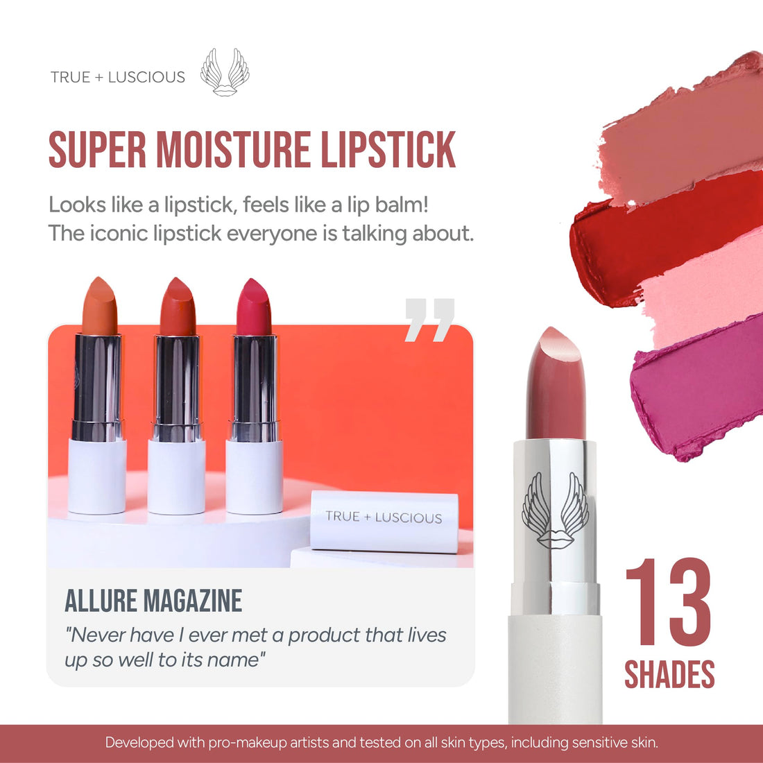 True + Luscious Super Moisture Lipstick | Sheer Cream Lip Color for Lasting Hydration | Hyaluronic Acid Konjac Root Powder | Vegan Cruelty-Free Gluten-Free Flatters All Skin Tones | Pink Sugar
