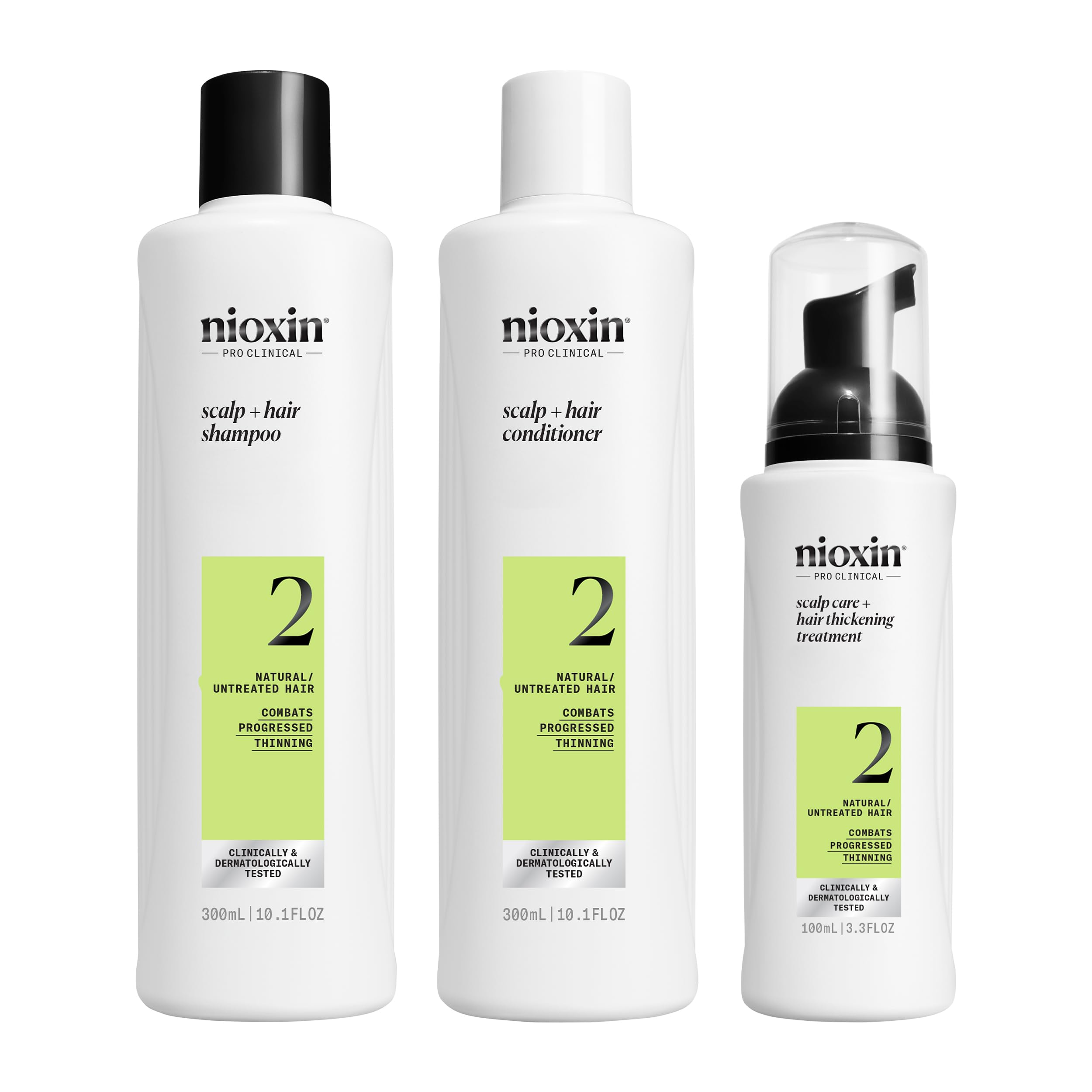 Nioxin System 2 - Hair Thickening System For Natural Hair with Progressed Thinning - Biotin & Niacinamide - Shampoo, Conditioner, Serum