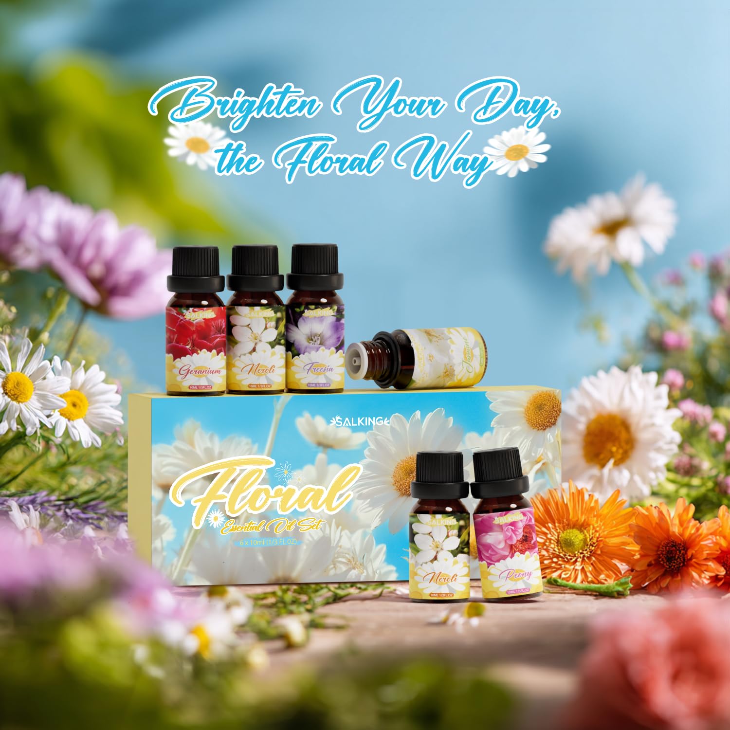 SALKING Essential Oils Set, 100% Pure Fragrance Oil AromatherapyGift, Premium Scented Oils for Diffusers 6 x 10 ML - Lavender, Rose, Jasmine, Cherry Blossom, Gardenia, Chamomile, Pink