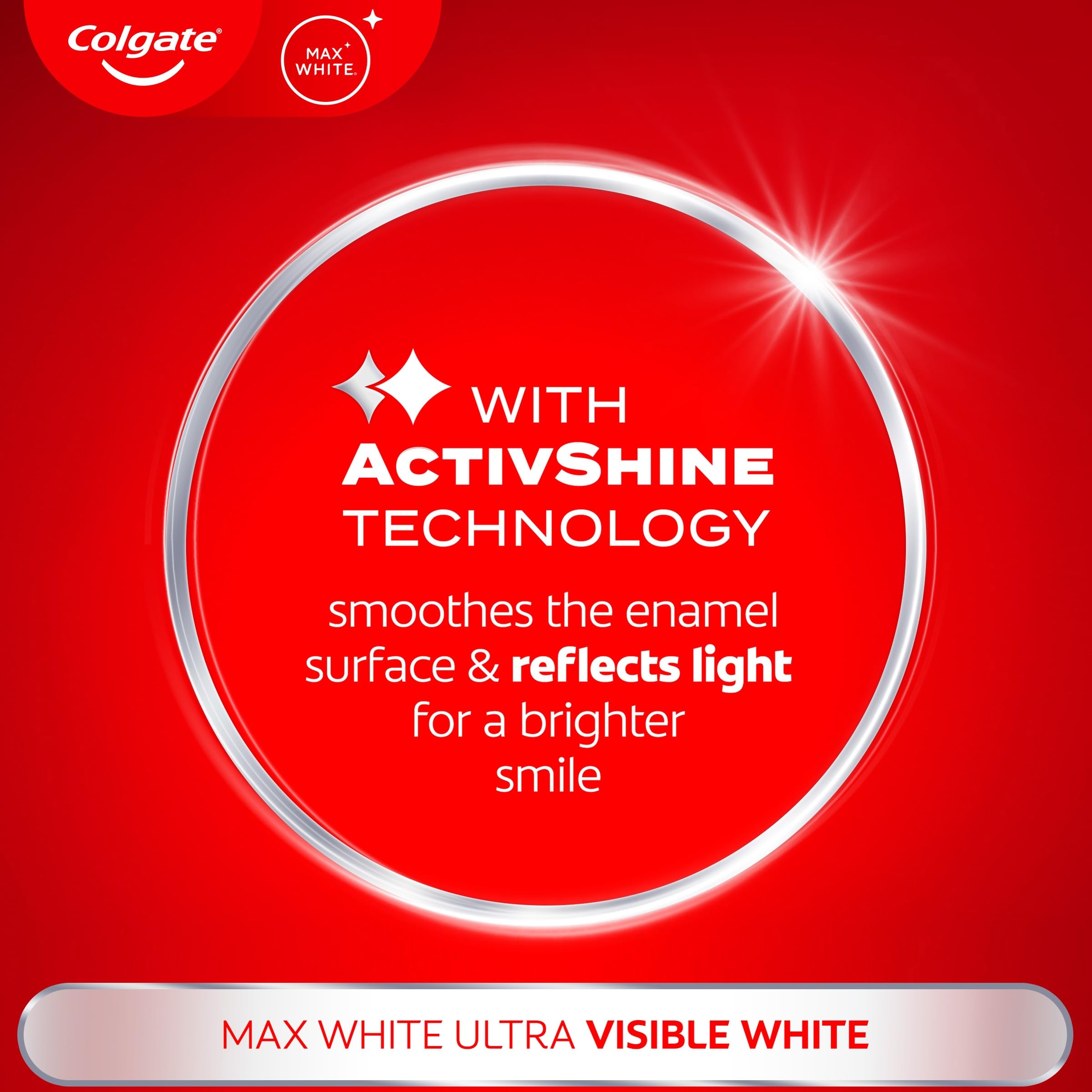 Colgate Max White Ultra+ Enamel Toothpaste 75ml, Whitens Deep Stains for 5X Whiter Teeth, ActiveShine Technology Smoothes Enamel Surface to Reflect Light, Protects and Remineralises Enamel