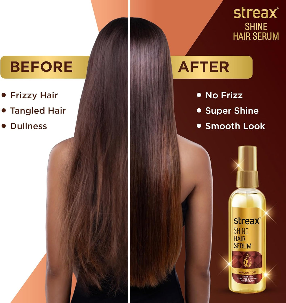 Streax Hair Serum Enriched with Walnut Oil Gives Frizz-free Satin Smooth Hair 100ml (3.5 Oz)