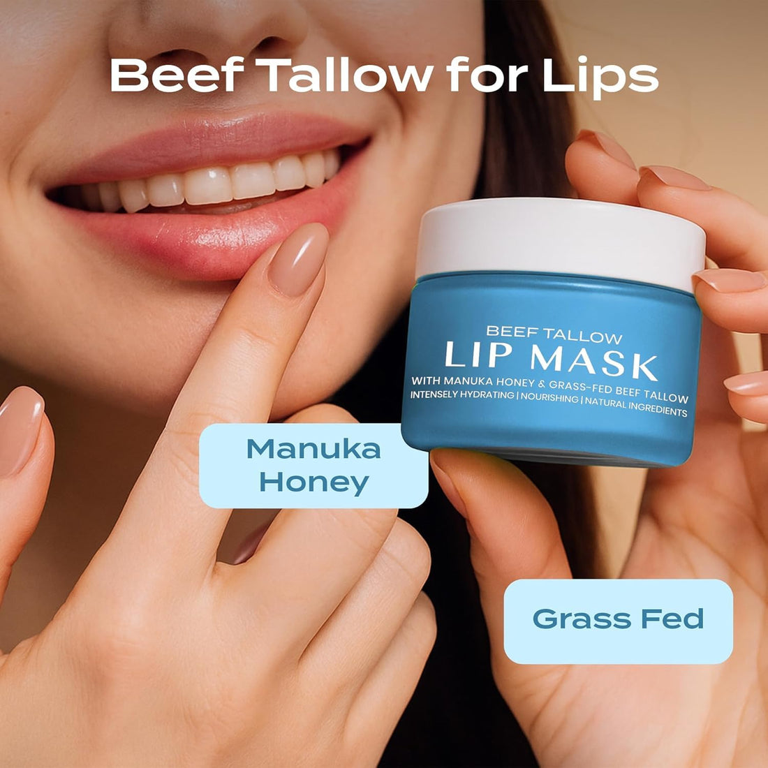 Body Restore Grass Fed Beef Tallow Lip Mask, Manuka Honey – Christmas Stocking Stuffers, White Elephant, Hydrating Moisture, Travel Essentials, Self Care, Birthday Gifts for Women, Men – Unscented Halalzen
