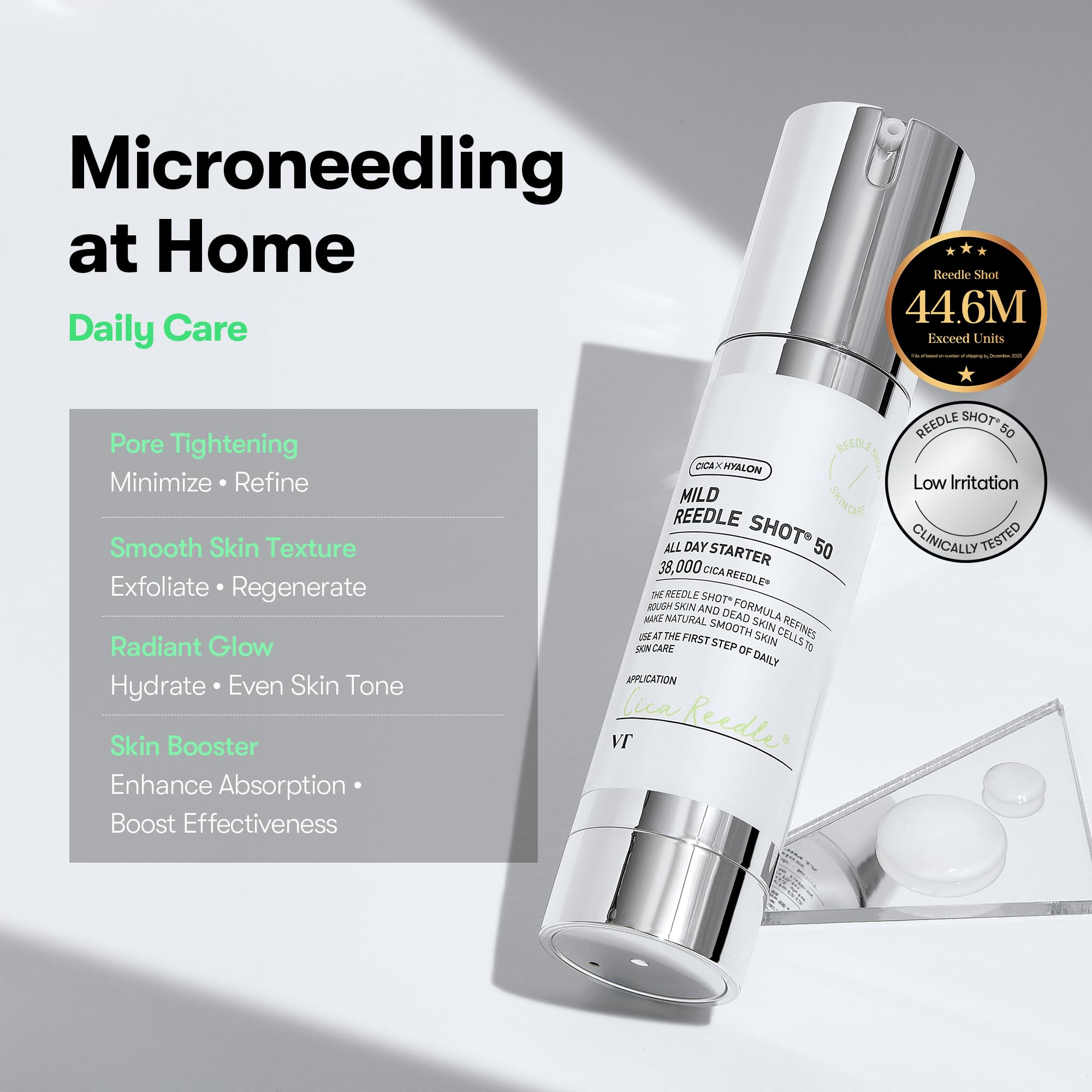 VT COSMETICS CICA Reedle Shot 300, Spicule Microneedling Serum for Pore Care & Exfoliation, Exosome & Centella Asiatica for Glass Skin, Smooth Skin Texture, Korean Skin Booster (1.69 Fl Oz / 50ml) Halalzen