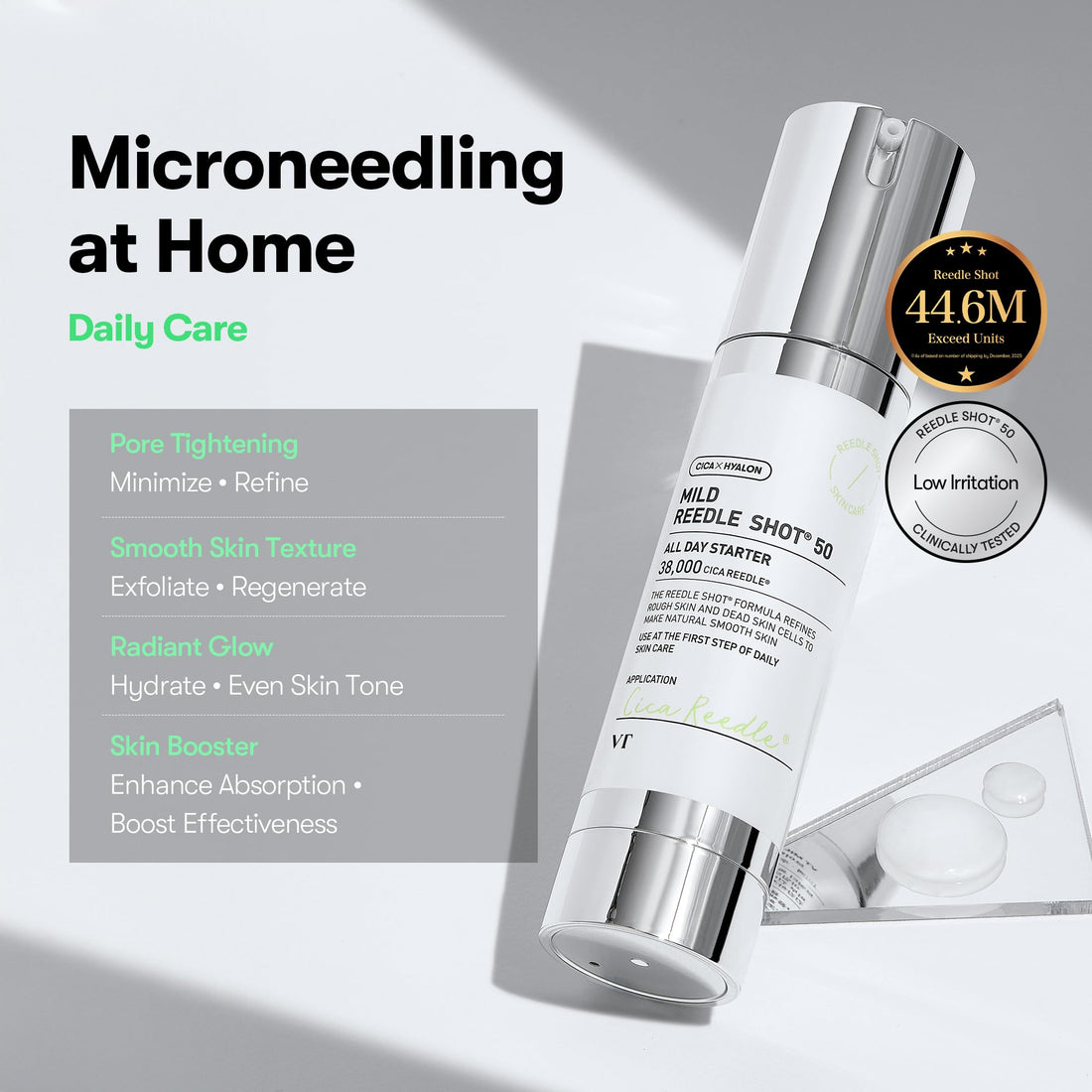 VT COSMETICS CICA Reedle Shot 300, Spicule Microneedling Serum for Pore Care & Exfoliation, Exosome & Centella Asiatica for Glass Skin, Smooth Skin Texture, Korean Skin Booster (1.69 Fl Oz / 50ml) Halalzen