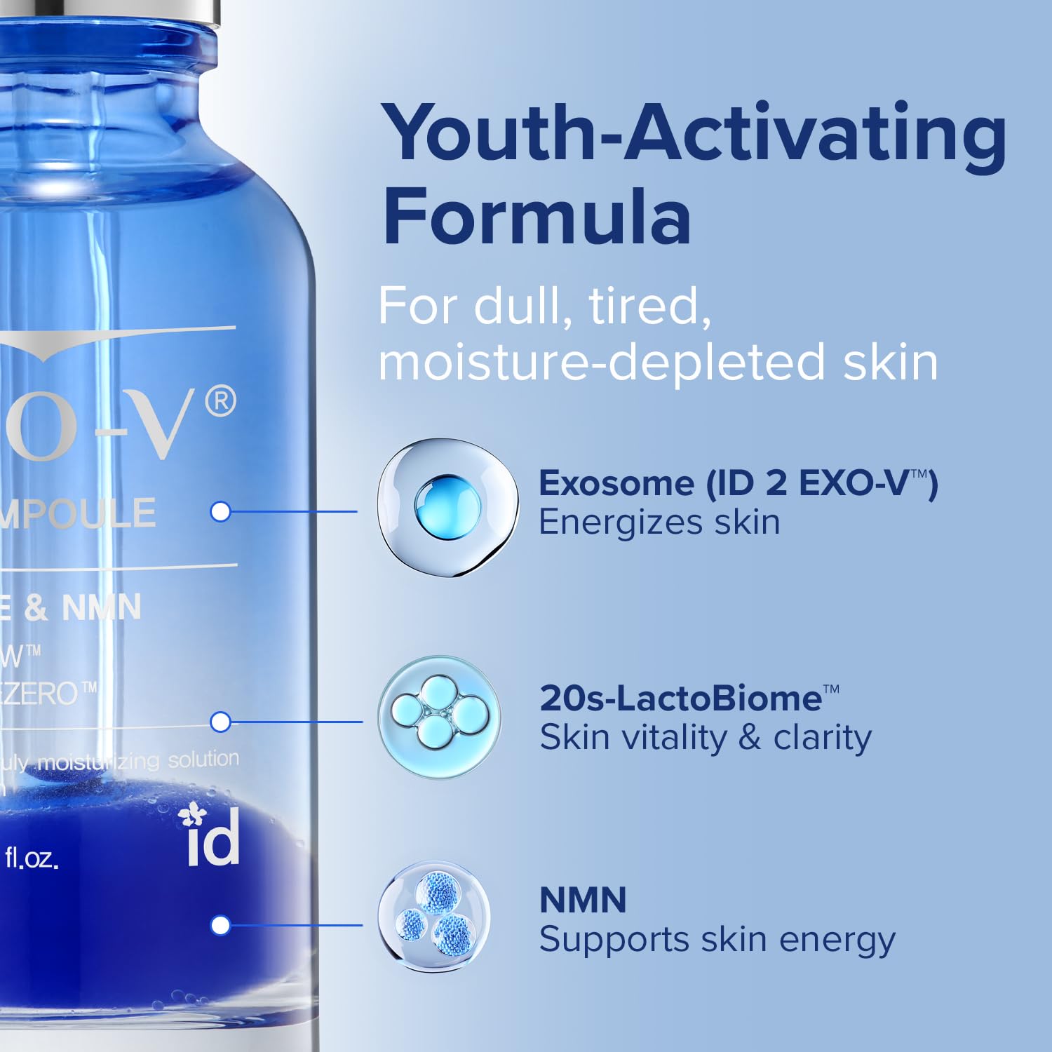 idplacosmetics EXO-V Plus Ampoule 1.01 fl.oz (30ml) – Korean Microneedling Serum for Smoother, Plumper Skin, 99.9% 100.4 nm Encapsulated Exosome + NMN, for Microneedle Roller (250µm) Halalzen