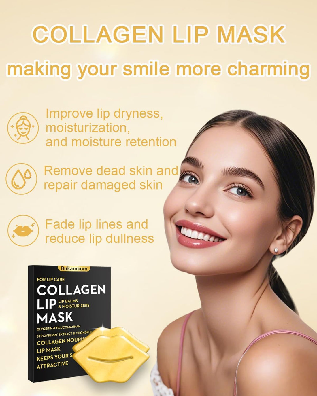 Golden Collagen Flake Lip Mask 20 Pieces,Multifunctional Lip Care for Luscious Lips,24K Gold Bulk Lip Masks Individually Wrapped,Hydration,Anti Wrinkle,Fade Lip Darkening,Soothing Nourishing Halalzen