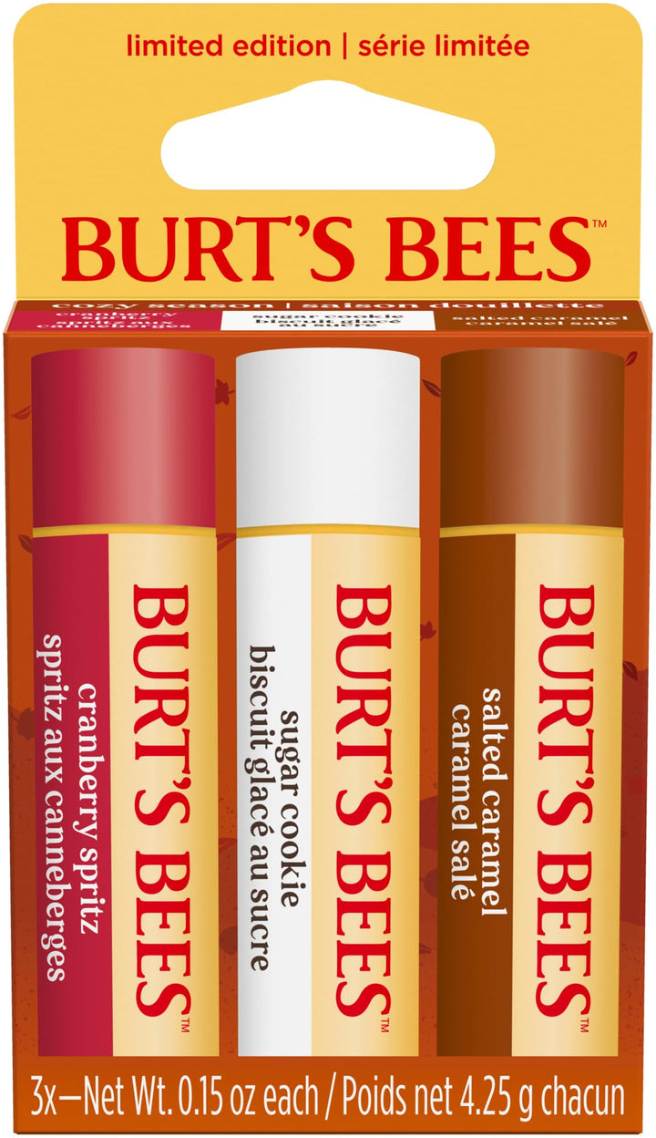 Burt’s Bees Lip Balm Gift Set, Cinnamon Apple Crisp, Vanilla Bean, Peppermint, Lip Balm Multipack, 100% Natural Origin, 3x4.25g