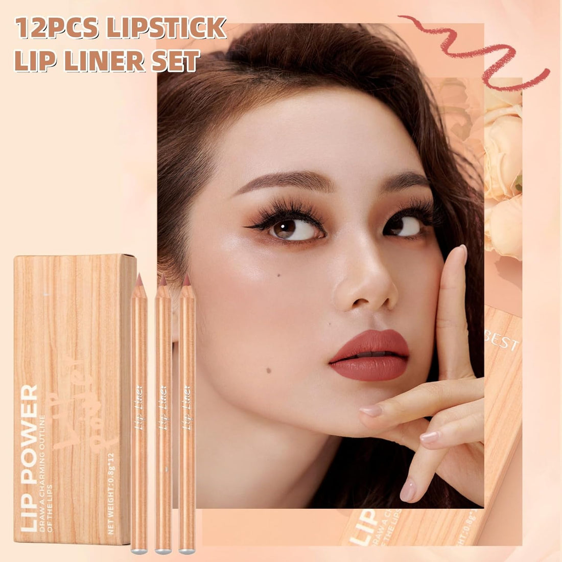 12PCS Matte Lip Liner & Gloss Set, Long-Lasting Nude Lip Liner Pencils, Lip Kit with Lip Stain & Matte Lipstick, 12 Color Lip Liner Stain from Deep to Shallow, Makeup Gift Set for Everyday Wear Halalzen