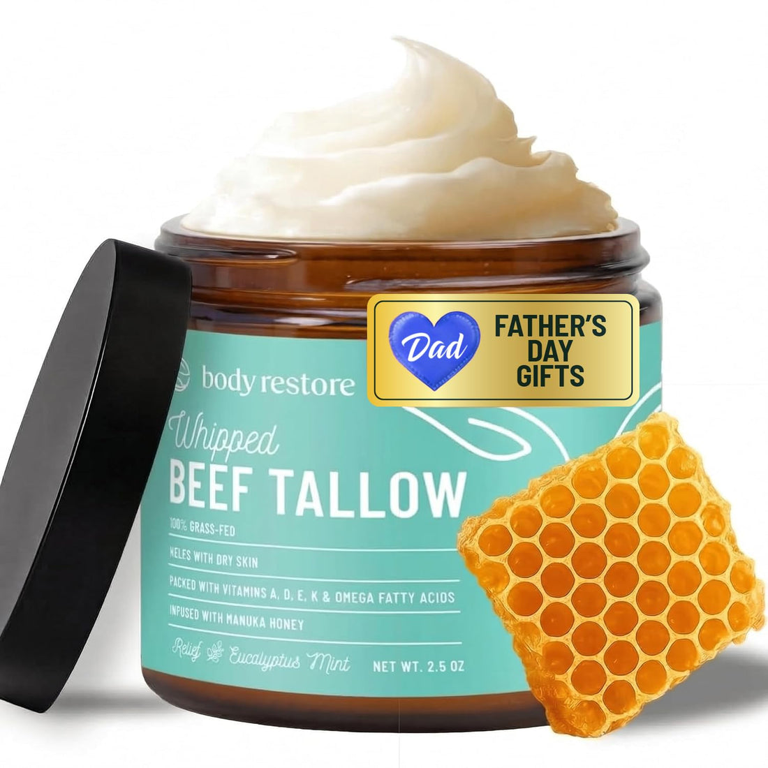 Body Restore Grass Fed Beef Tallow Lip Mask, Manuka Honey – Christmas Stocking Stuffers, White Elephant, Hydrating Moisture, Travel Essentials, Self Care, Birthday Gifts for Women, Men – Unscented Halalzen