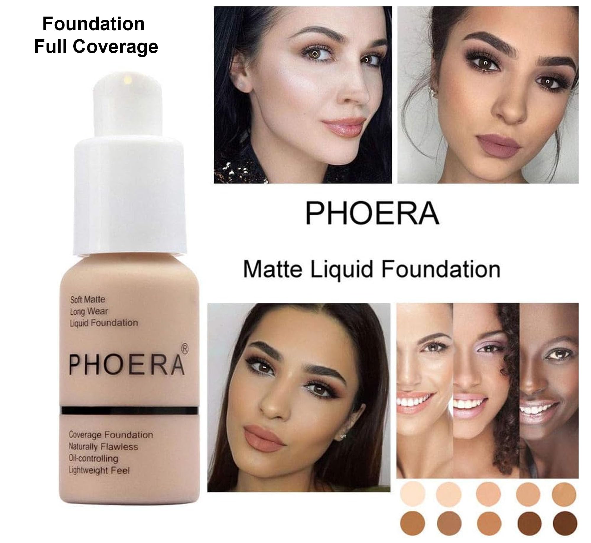 Glamza PHOERA Foundation Concealer Makeup Full Coverage Matte Brighten Long Lasting UK (104 BUFF BEIGE) Halalzen