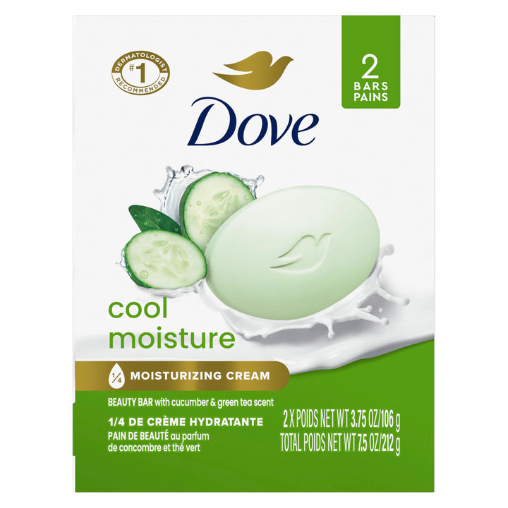 Dove Beauty Bar Soap Cool Moisture Cucumber & Green Tea Scent, 6 Bars for Refreshed Skin, Leaves Skin Refreshed 3.75 oz
