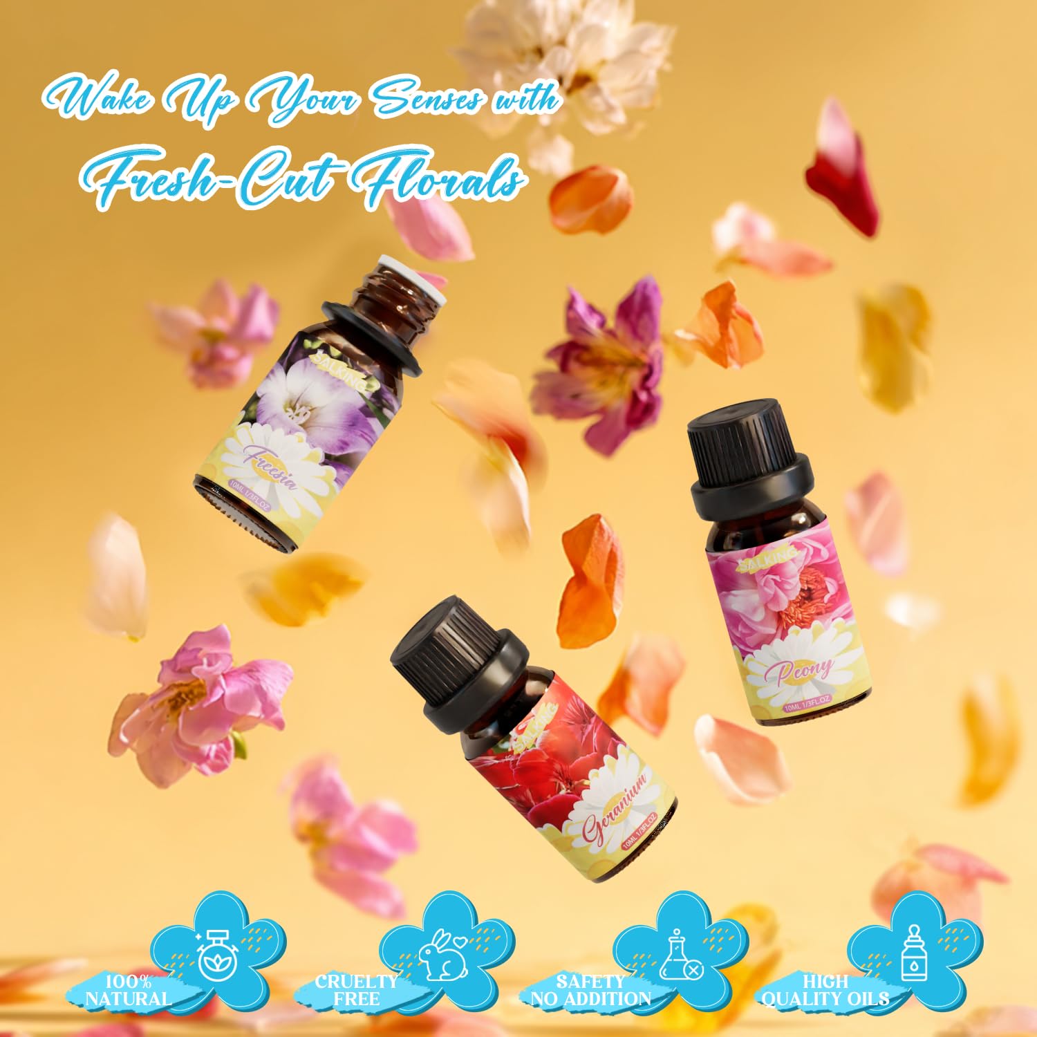 SALKING Essential Oils Set, 100% Pure Fragrance Oil AromatherapyGift, Premium Scented Oils for Diffusers 6 x 10 ML - Lavender, Rose, Jasmine, Cherry Blossom, Gardenia, Chamomile, Pink