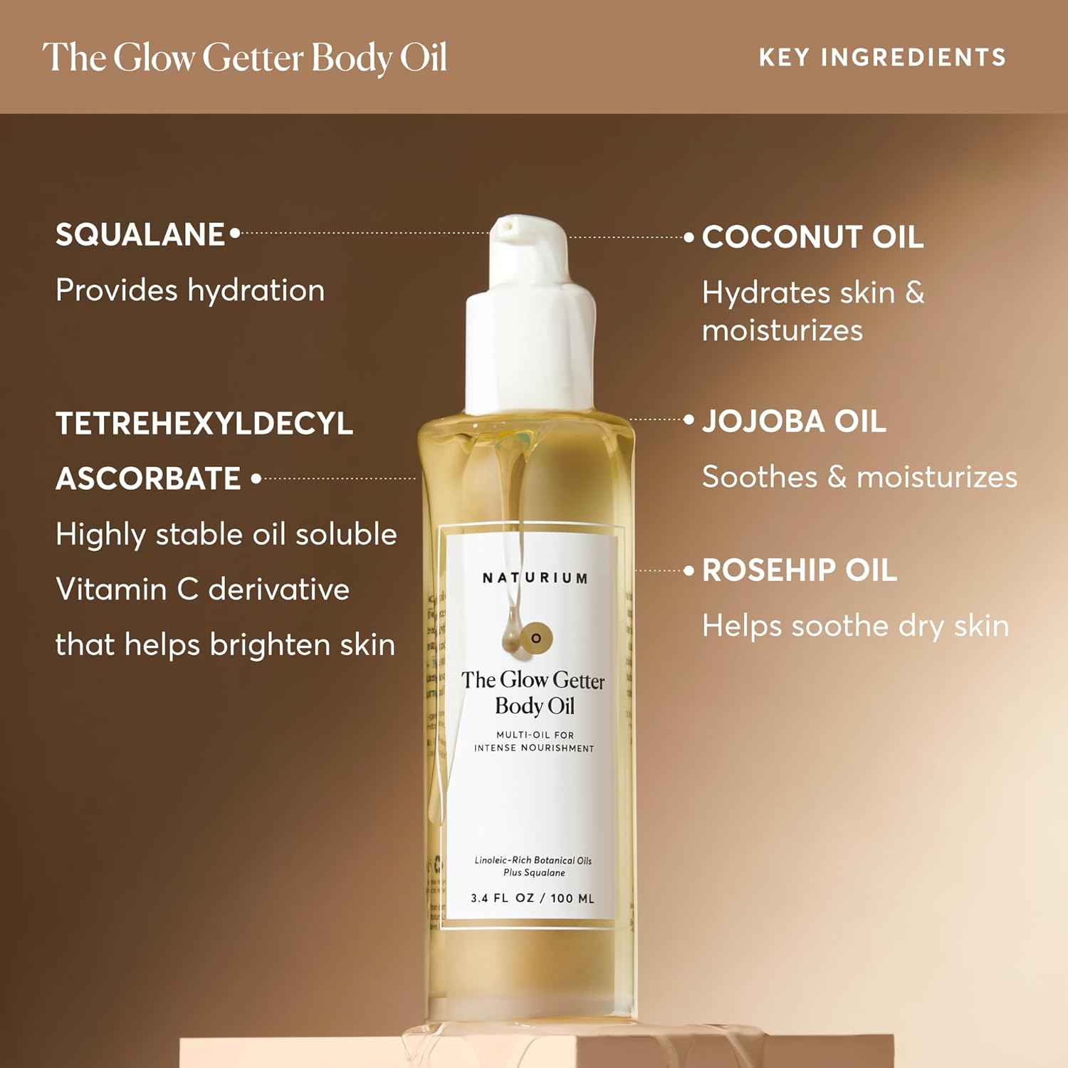 Naturium The Glow Getter Body Oil, Multi-Oil for Intense Nourishment, Hydrating & Moisturizing Formula, Vegan & Cruelty-Free, 3.4 oz
