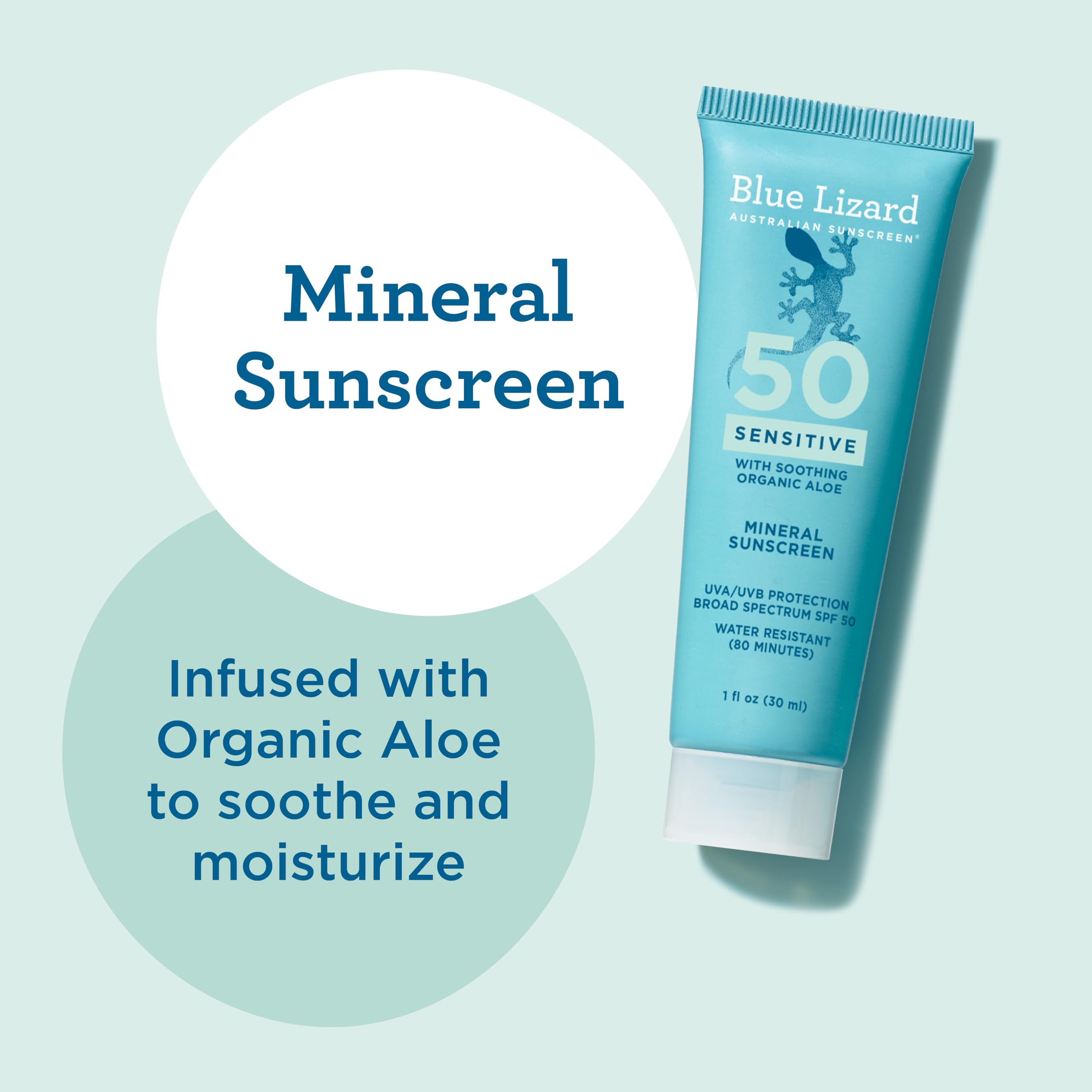 Blue Lizard Sensitive Mineral SPF 50 Sunscreen Lotion, 100% Mineral Sunscreen, UVA/UVB Protection, Infused with organic Aloe Vera, Soothes and Hydrates, 5 fl oz Halalzen