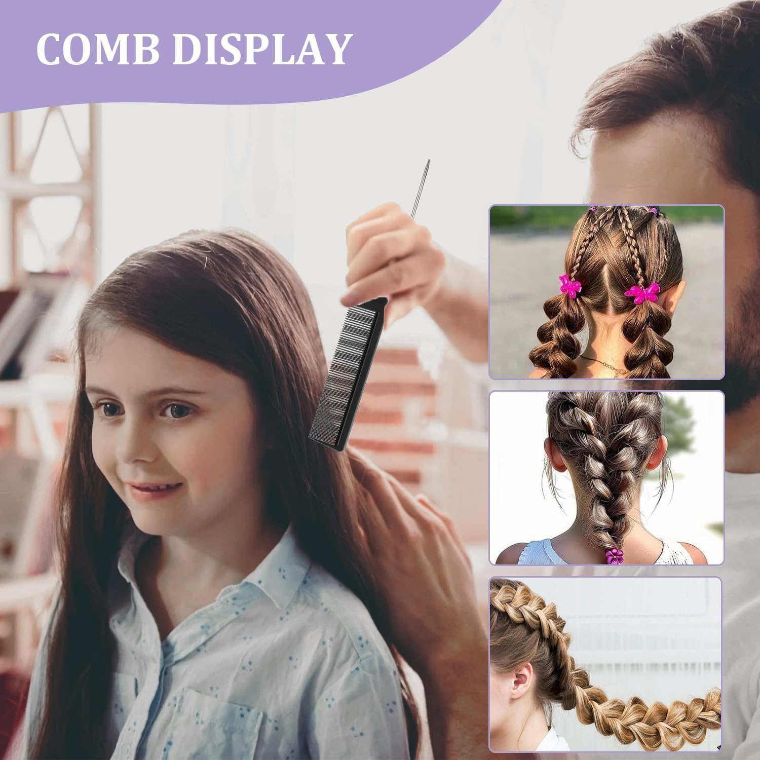 3pcs Topsy Tail Hair Tool, Hair Braiding Tool French Braid Loop Tool, Rat Tail Comb Fast Hair Styling Accessories (Black) Halalzen