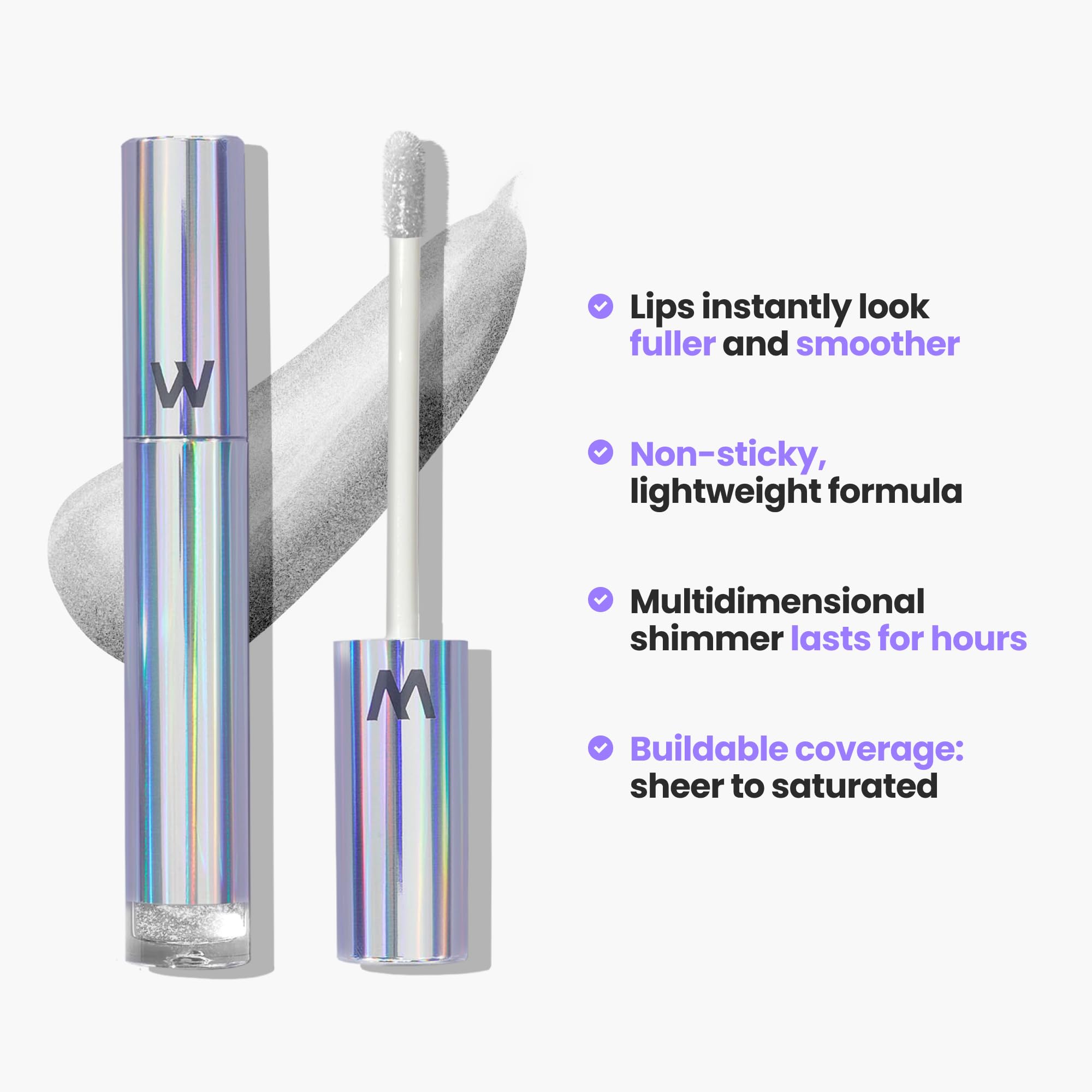 Wonderskin Wonder Blading Top Gloss - Lip Gloss, High Shine Finish, Blue Makeup For Lips (Silver Glitter)