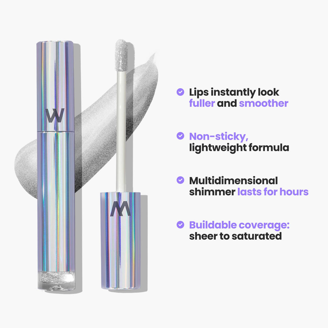 Wonderskin Wonder Blading Top Gloss - Lip Gloss, High Shine Finish, Blue Makeup For Lips (Silver Glitter)