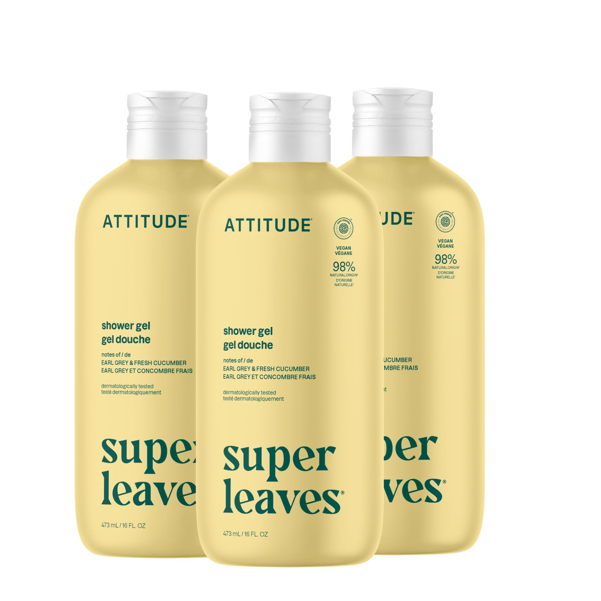 ATTITUDE Soothing Shower Gel, Dermatologically Tested, Plant and Mineral-Based, Vegan Personal Care Products, White Tea Leaves, 32 Fl Oz
