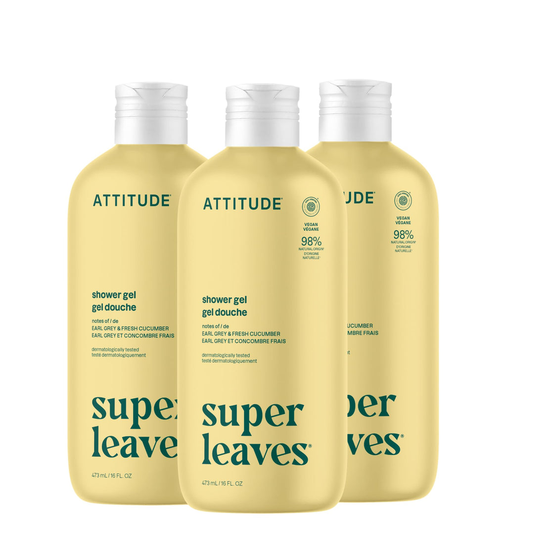 ATTITUDE Soothing Shower Gel, Dermatologically Tested, Plant and Mineral-Based, Vegan Personal Care Products, White Tea Leaves, 32 Fl Oz