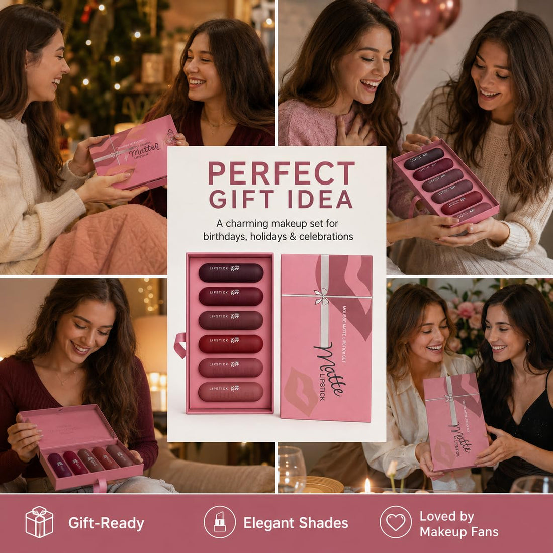 6Pcs Red Velvet Matte Lipstick Set, High Pigmented Long-Lasting Waterproof Lip Stick Lip, Sheer tint, Shine & Glowy Finish,Stain Makeup Gift Sets Halalzen