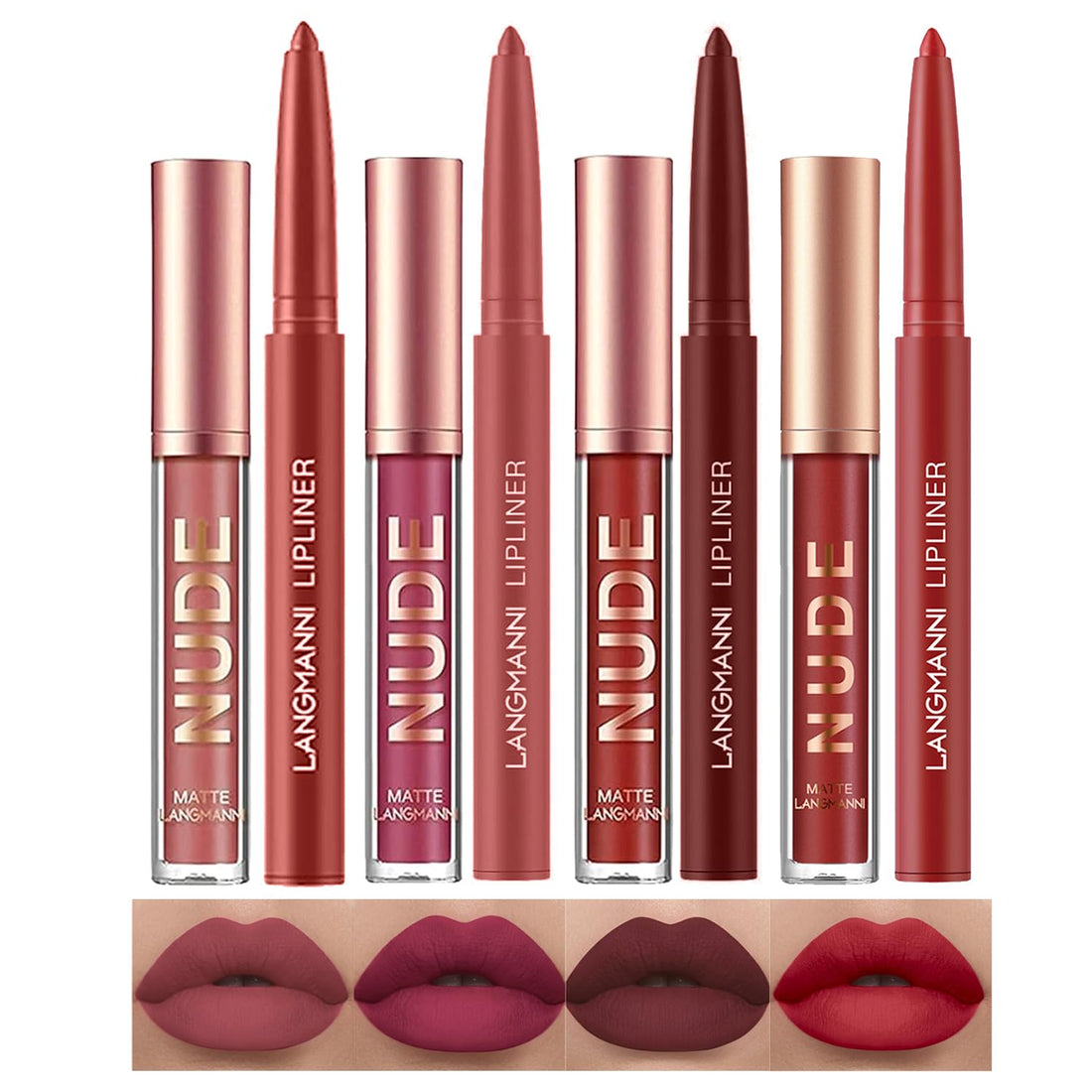 LANGMANNI 6 Matte Lipstick with 6 Lipliners Durable Lip Gloss,Long-Lasting&Waterproof Non-Stick Cup High Pigmented Velvet Lipgloss Kit,Beauty Cosmetics Gift for Girls(12PCS) Halalzen