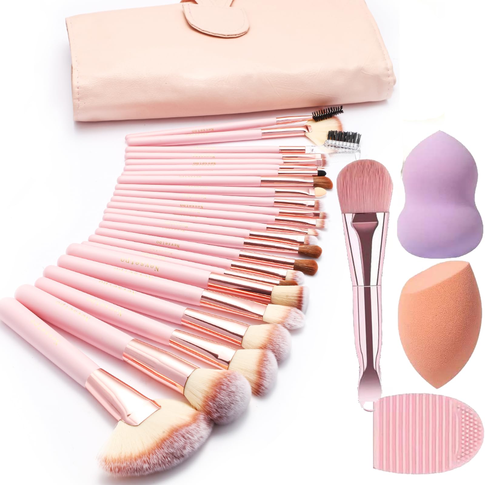 Makeup Brushes, Quality Make Up Brushes 28Pcs Makeup Brushes Set Professional & Beginner Make-up Sets & Case, Brushes & Sponges,Travel-Friendly Roll-up Beauty Gift Sets for Women, GREEN Halalzen