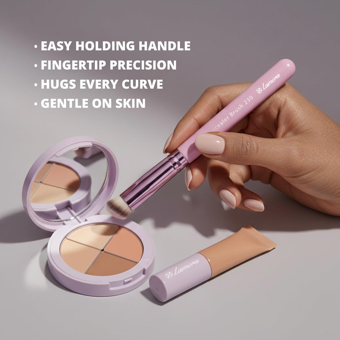 LAMORA Concealer Makeup Brush Under Eye - Angled Flat Top Kabuki Nose Contour Brush - Ideal for Concealing Blending Setting Buffing with Powder Liquid Cream Cosmetic - Small Makeup Foundation Brush Halalzen