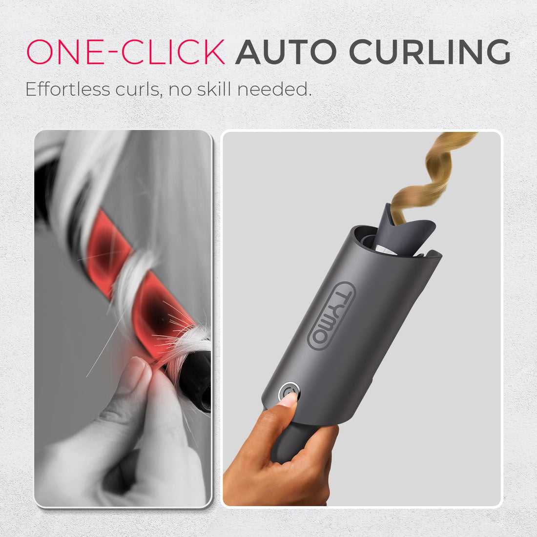 TYMO Hair Curler Automatic Rotating - CURLPRO, Beach Waves Curling Wand, Anti-Scald Curling Iron, Portable 500 Million Ionic, Dual Voltage & Lightweight for Travel, Ceramic Coating, Gray 1.25 inch Halalzen