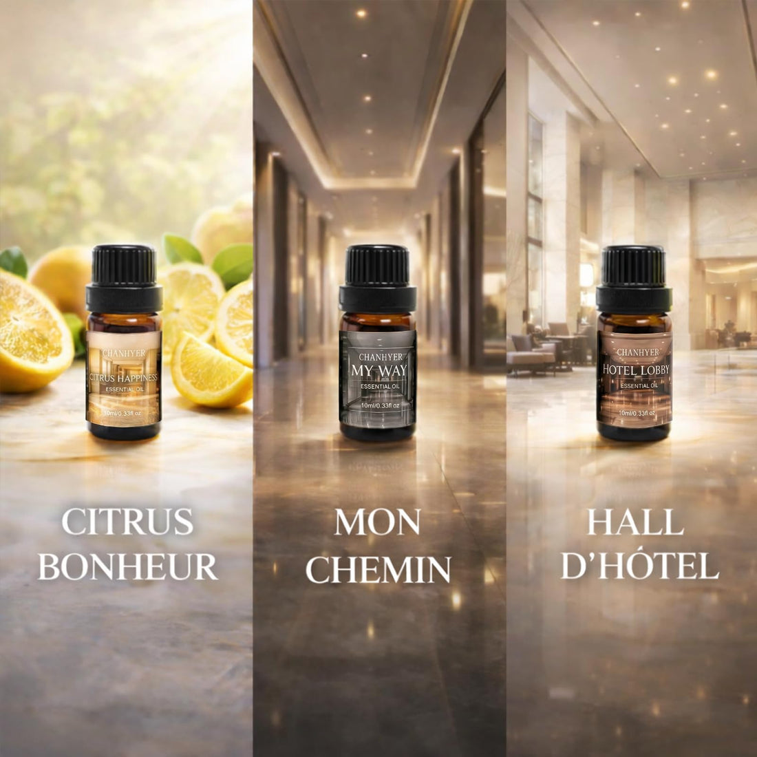 Hotel Collection Essential Oils for Diffusers for Home - 6 x 10 ml Luxury Scented Oil Set with Luxury Night,Jasmine Peppermint,White Tea,Citrus Happiness,My Way,Hotel Lobby,Gift for Women and Men