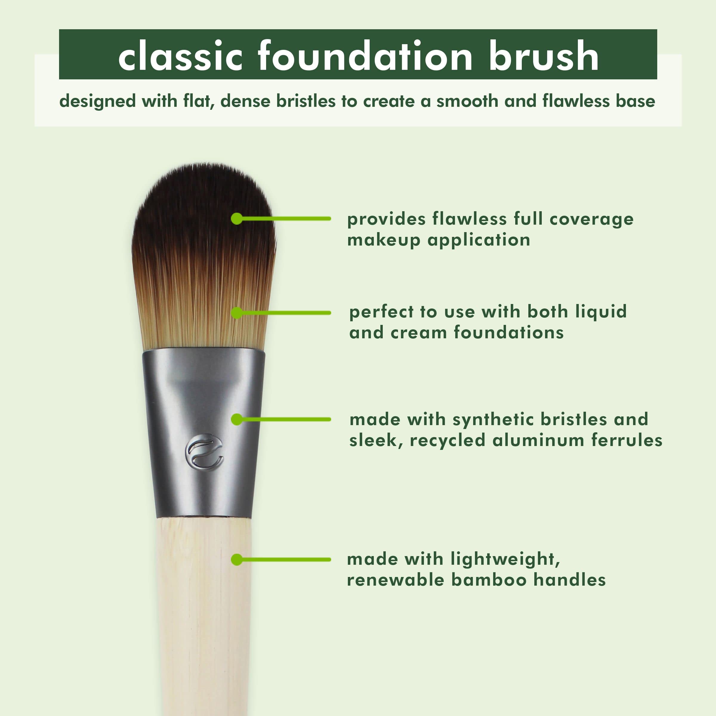EcoTools Classic Foundation Face Brush, For Liquid, & Cream Foundation, Flat Foundation Brush For Natural Makeup, Buildable Coverage, Synthetic Bristles, Vegan & Cruelty- Free Halalzen