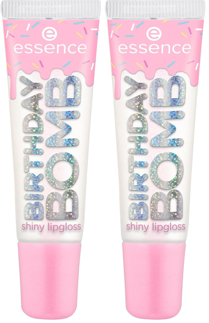 essence BIRTHDAY BOMB shiny lipgloss, natural, shiny, dewy, shimmery (10ml) Halalzen