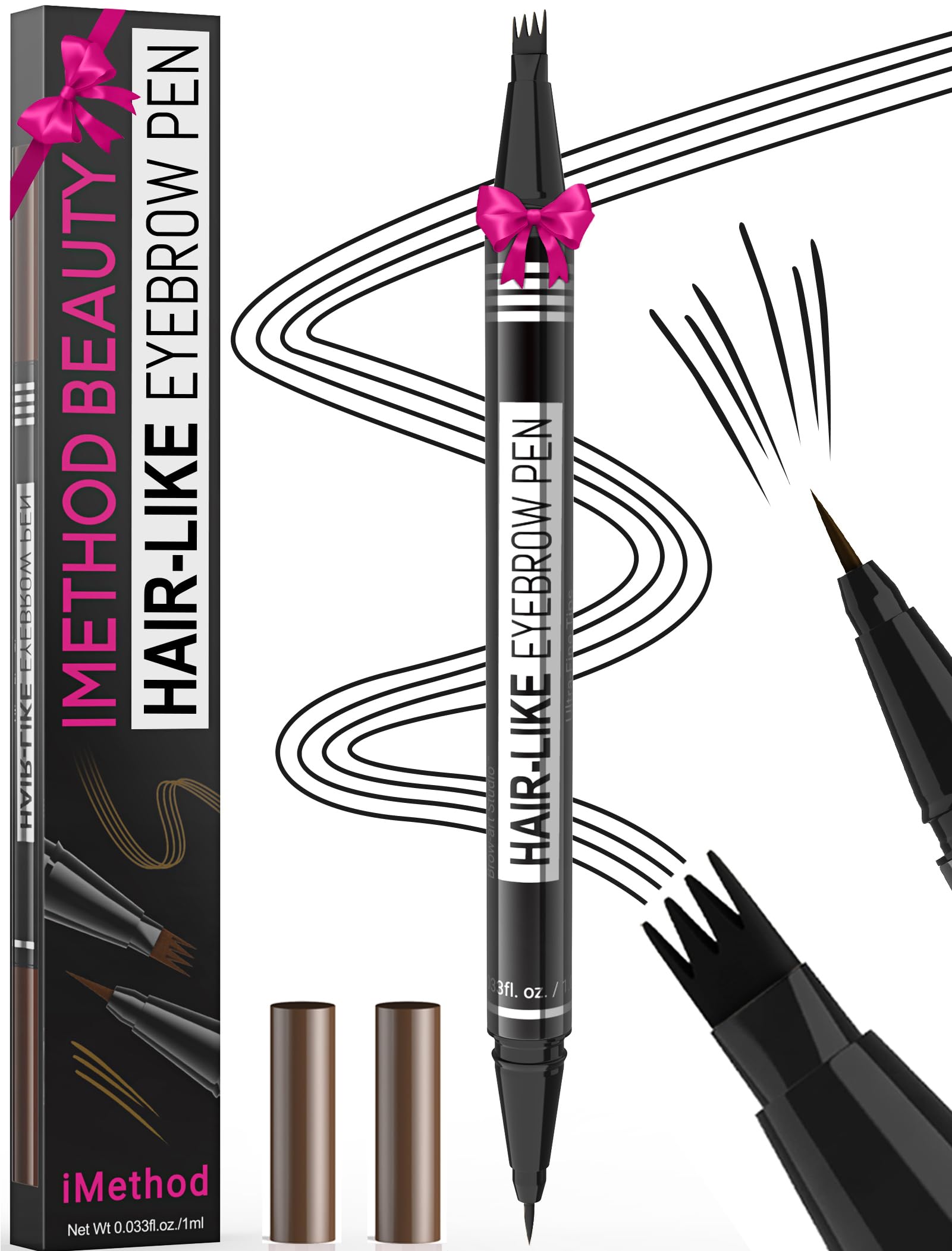 iMethod Microblading Eyebrow Pen - Eyebrow Pencil Magical 2-in-1 Dual-Ended Eye Brow Pencils for Women with 4-Fork-Tip & Precise Brush-Tip Create Natural Hair-Like Brows, Last All-Day, Dark Brown