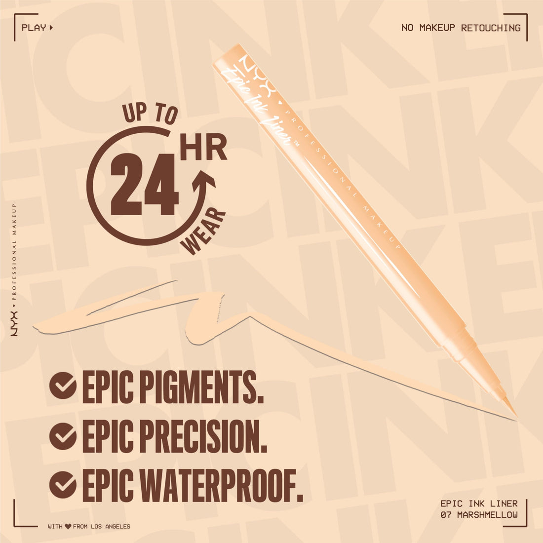 NYX PROFESSIONAL MAKEUP Epic Ink Liner, Waterproof Liquid Eyeliner - Black, Vegan Formula
