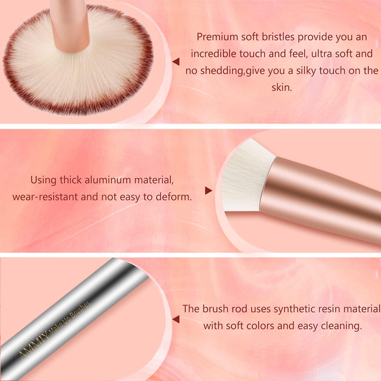 Makeup Brushes AMMIY Makeup Brushes Sets 18-Piece Rose Golden Make-up Brush Sets Premium Synthetic Wood Handle Face and Eye Brushes for Foundation, Powder, Concealers, Blush, and Eyeshadow Halalzen