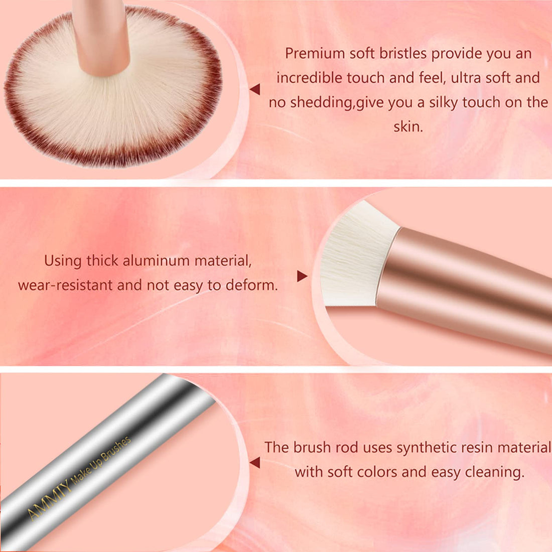 Makeup Brushes AMMIY Makeup Brushes Sets 18-Piece Rose Golden Make-up Brush Sets Premium Synthetic Wood Handle Face and Eye Brushes for Foundation, Powder, Concealers, Blush, and Eyeshadow Halalzen
