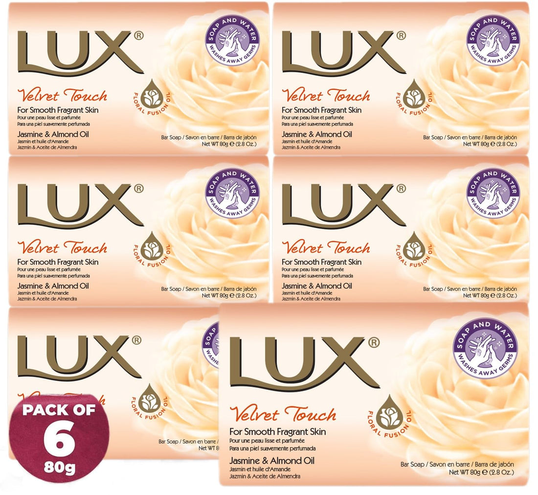 LUX Velvet Touch Soap Bar, Jasmine & Almond Oil, For Smooth Fragrant Skin, 80g (12 Pack) Halalzen