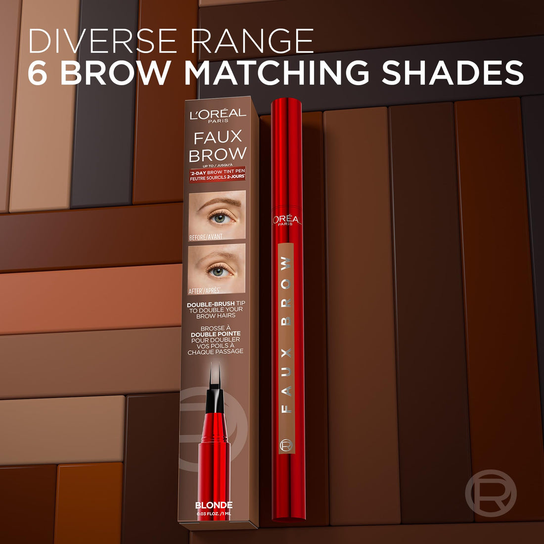 L'Oréal Paris Infallible Faux Brow, Double Brush Tip Brow Tint Pen, Natural Finish, Waterproof, Transfer and Smudge-Resistant, Shaping Brows for up to 48 hours, Shade: Light Brunette
