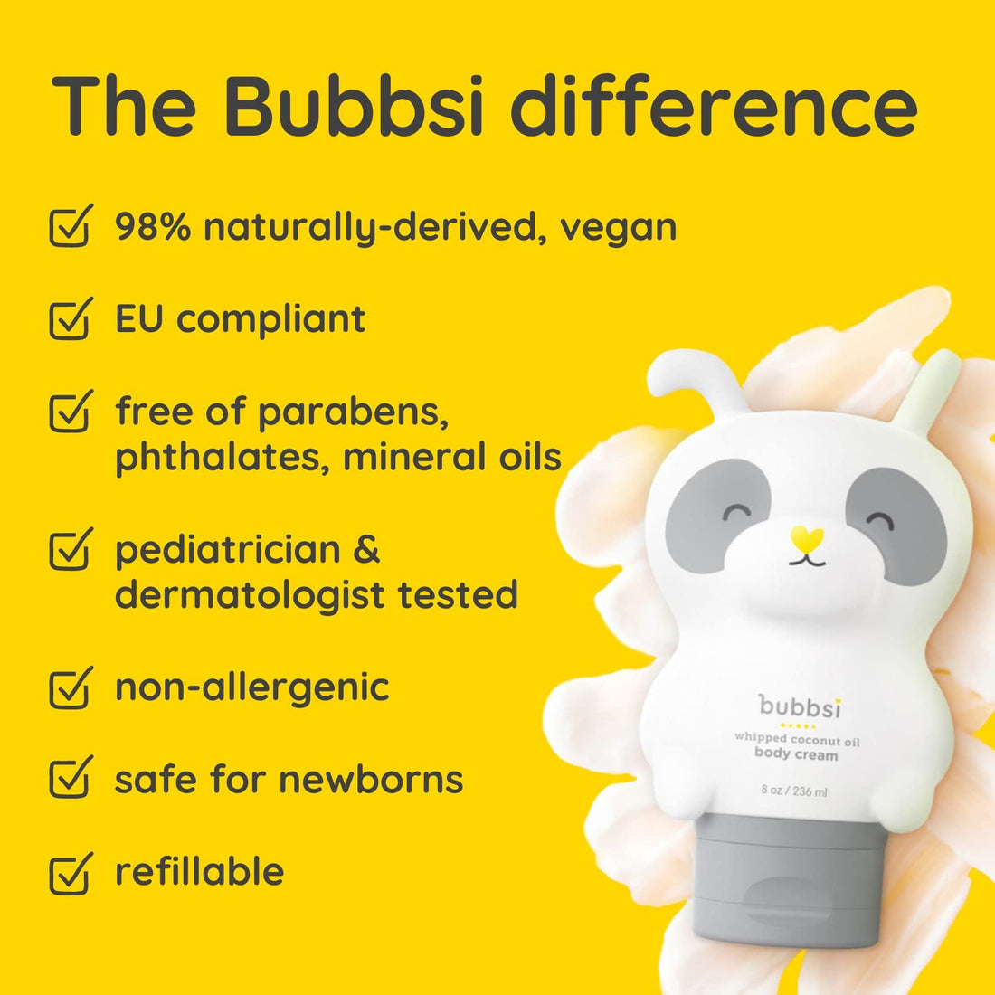Bubbsi Whipped Coconut Oil Baby Lotion for Eczema, Dry Skin, Baby Acne, KP | Organic Coconut Oil, Shea Butter, Vitamin E | Light, Natural Scent | EU Compliant, Vegan (Refillable, 8oz) Halalzen