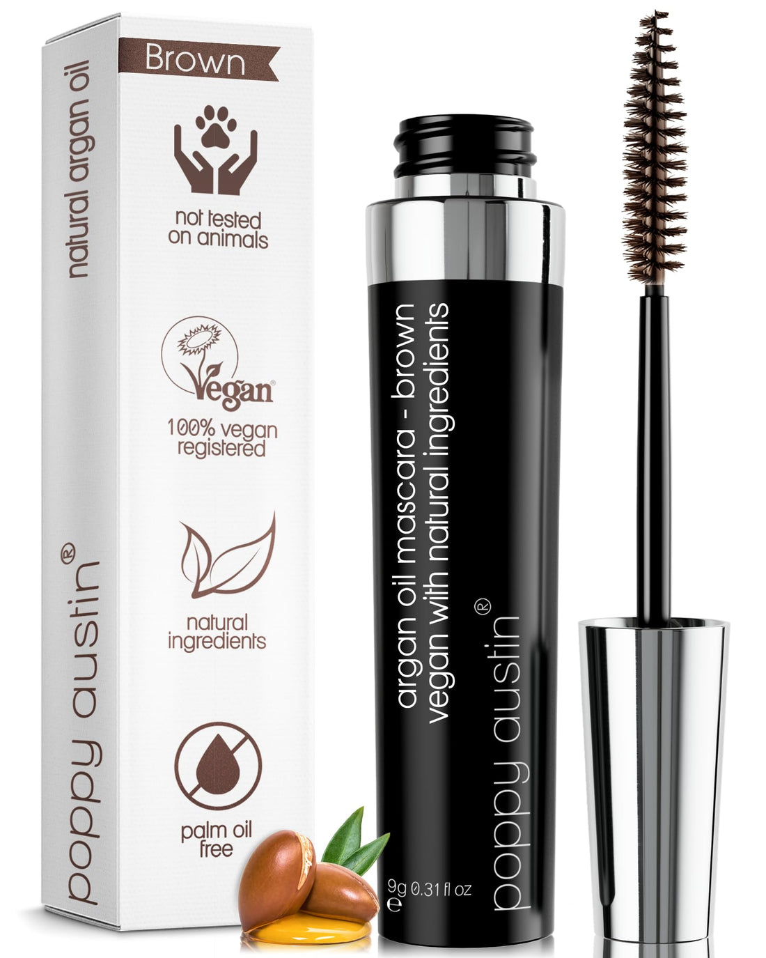 Poppy Austin - Vegan Mascara Black Volume And Length Waterproof - Gentle, Hypoallergenic Volumising Mascara, Organic & Cruelty Free All Natural Organic For Sensitive Eyes (9 Gram) Halalzen