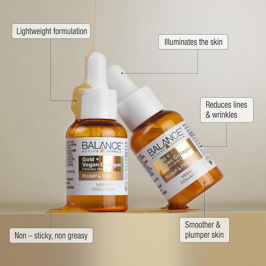 Balance Active Formula Gold + Vegan Collagen Firming Serum - Luxurious Glow with Gold, Youthful Skin Tightening, Lightweight & Non-Greasy, Proven Results - 30ml Halalzen