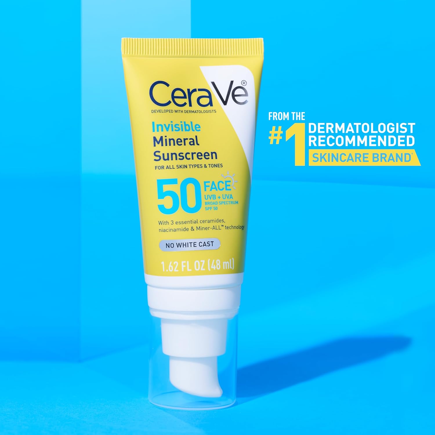 CeraVe Invisible Mineral Sunscreen SPF 50, Face Sunscreen for Sensitive Skin With Zinc Oxide & Titanium Dioxide, Vitamin E + Niacinamide + Ceramides, Oil Free, Travel Size 1.62 oz Halalzen
