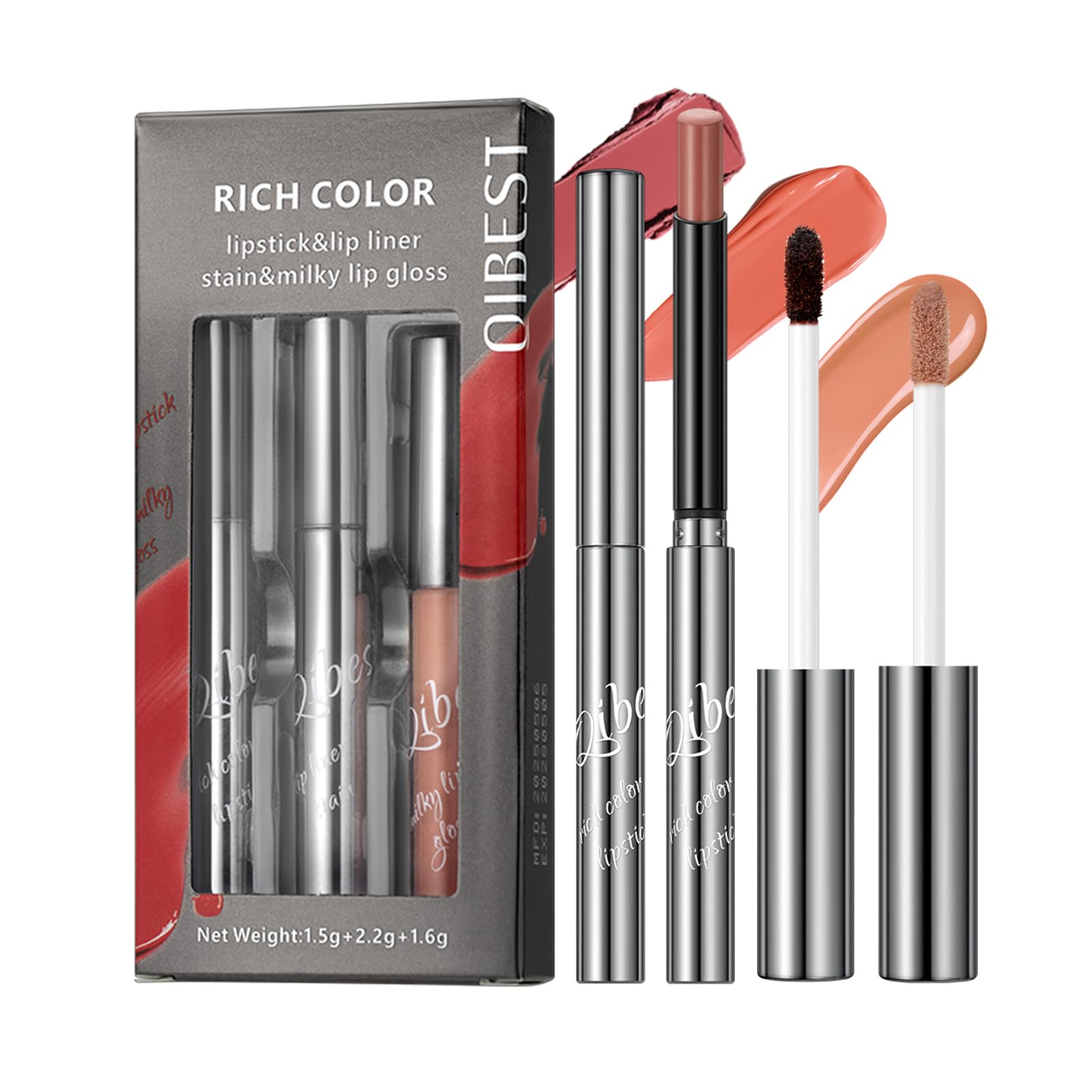3PCS Matte Liquid Lipstick Lip Gloss & Liner Set - All-IN-One Lip Kit, Velvety Nude Color, Waterproof Make Up Set (# 03) Halalzen