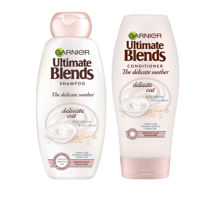 Garnier Ultimate Blends Shampoo & Conditioner Set | Delicate Oat With Rice Cream & Oat Milk Soothing for Sensitive Scalp & Fragile Hair | 400 ml Halalzen