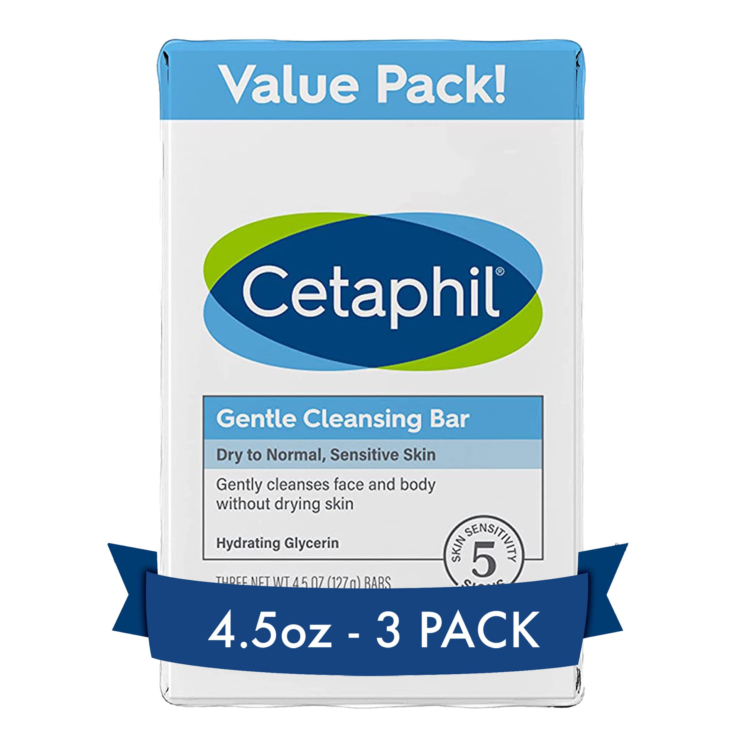 Cetaphil Gentle Cleansing Face and Body Bar, 4.5 oz Bar (Pack of 6), Nourishing Cleanser Bar For Dry, Sensitive Skin, Non-Comedogenic, (Packaging May Vary)